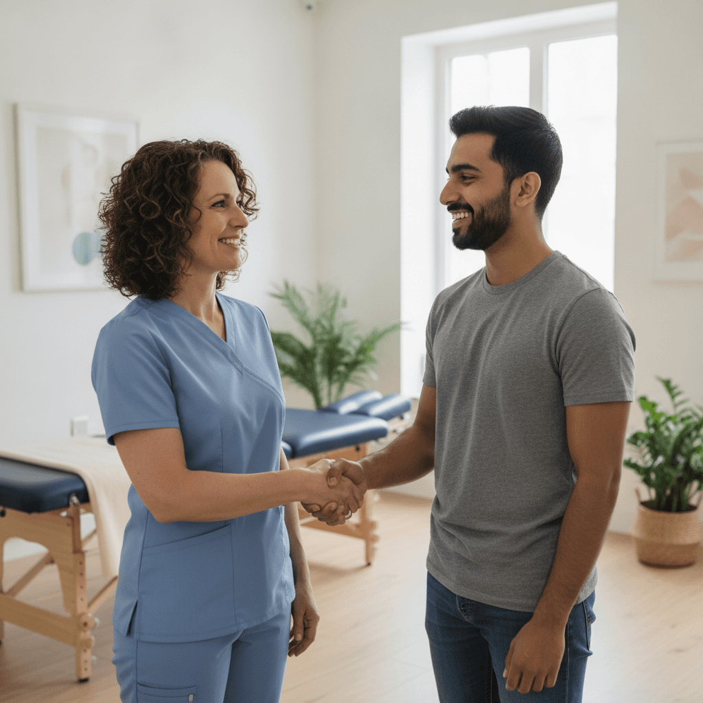 A homeowner shaking hands with a trusted local pro