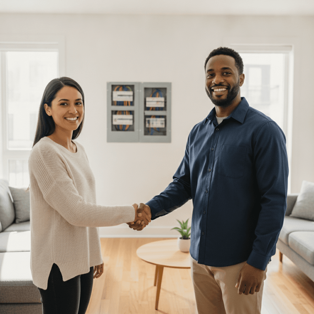A homeowner shaking hands with a trusted local pro