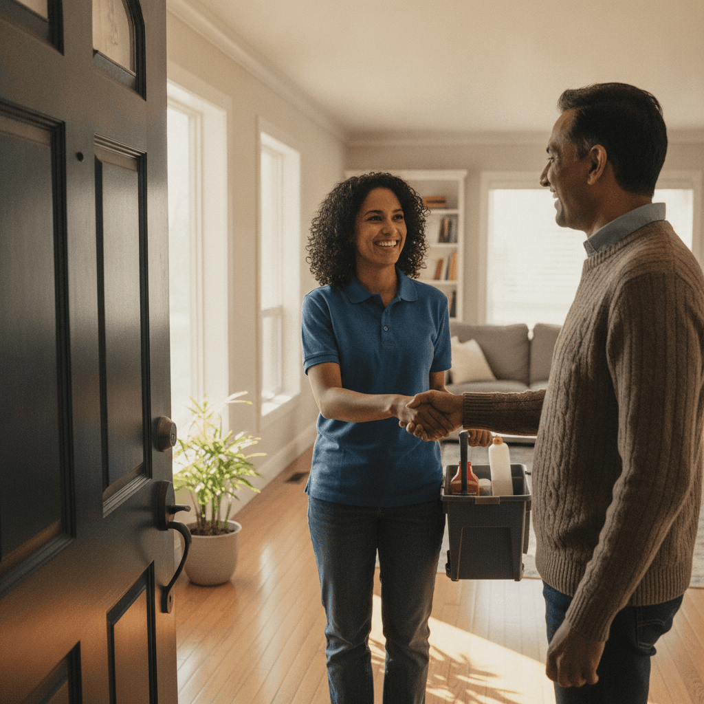 A homeowner shaking hands with a trusted local pro