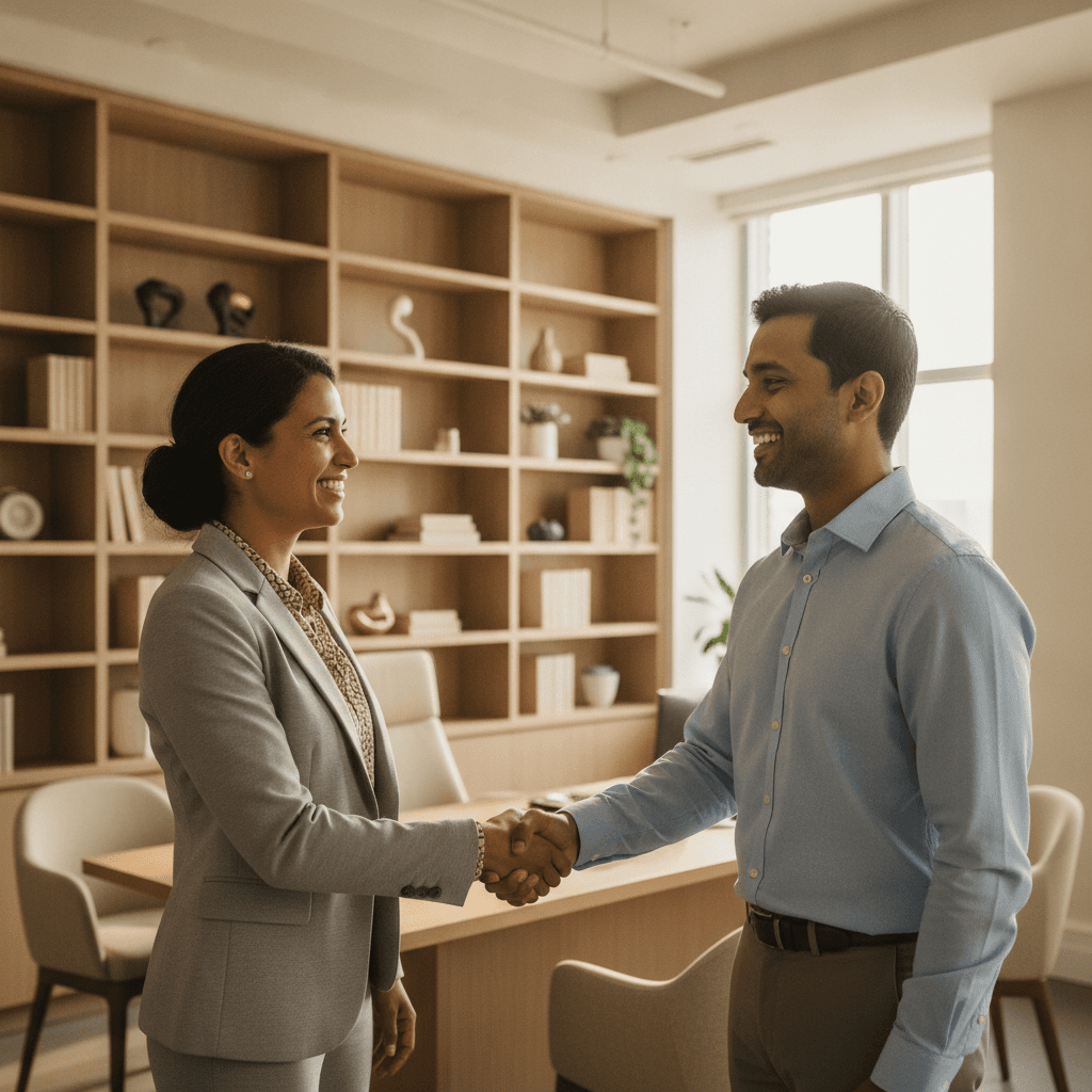 A homeowner shaking hands with a trusted local pro