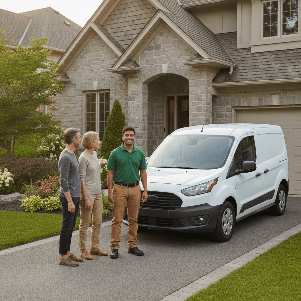 Landscaping service van on the road