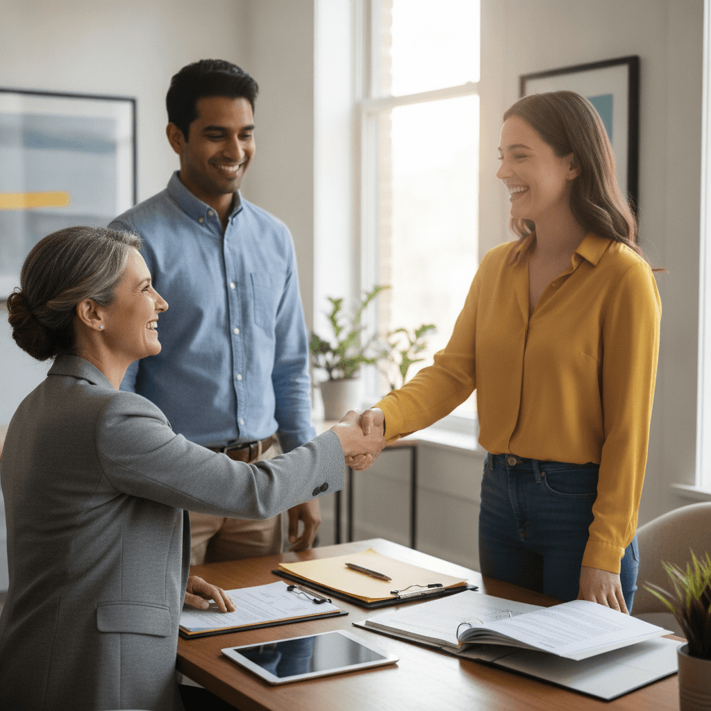 A homeowner shaking hands with a trusted local pro