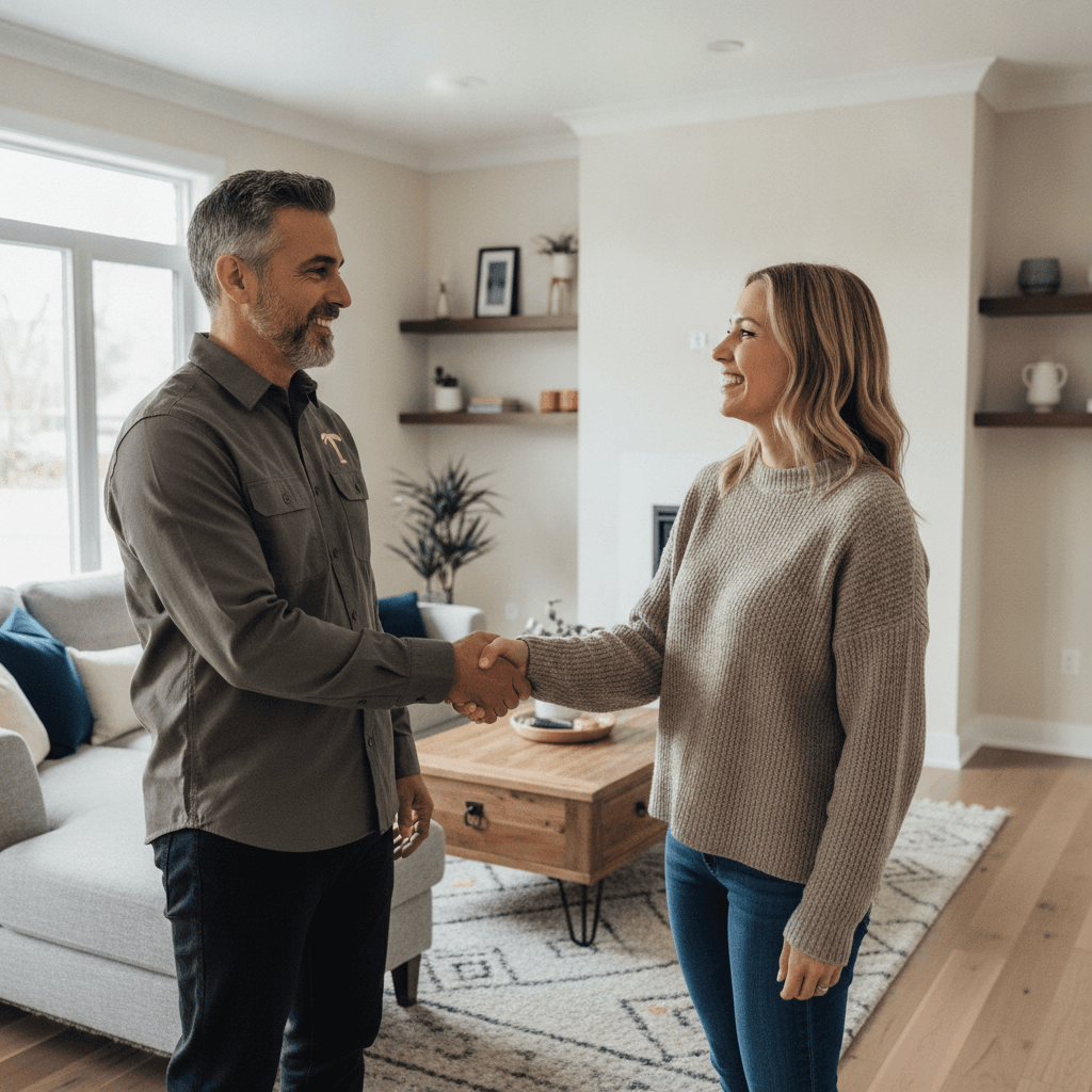 A homeowner shaking hands with a trusted local pro
