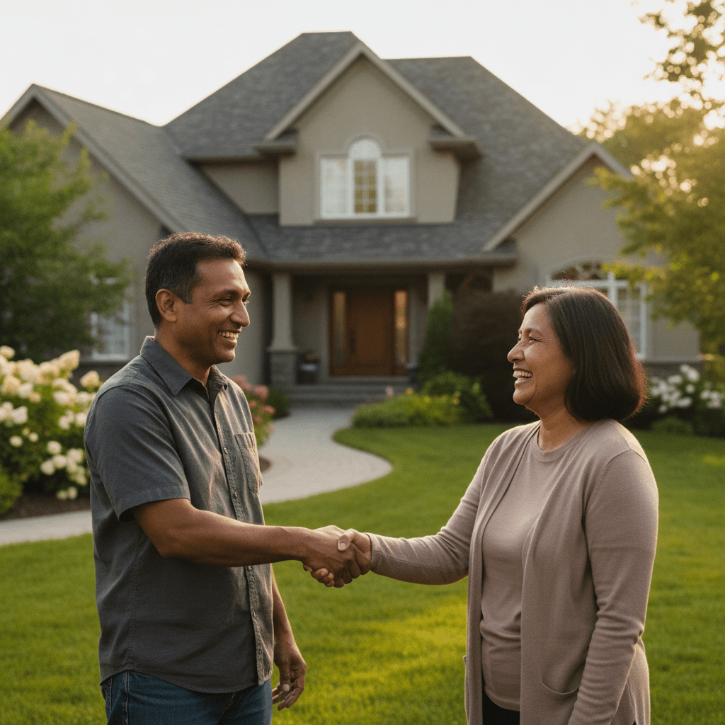 A homeowner shaking hands with a trusted local pro